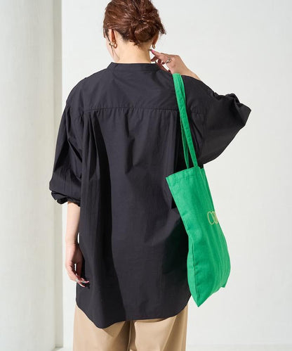 打褶寬鬆紐扣長袖襯衫