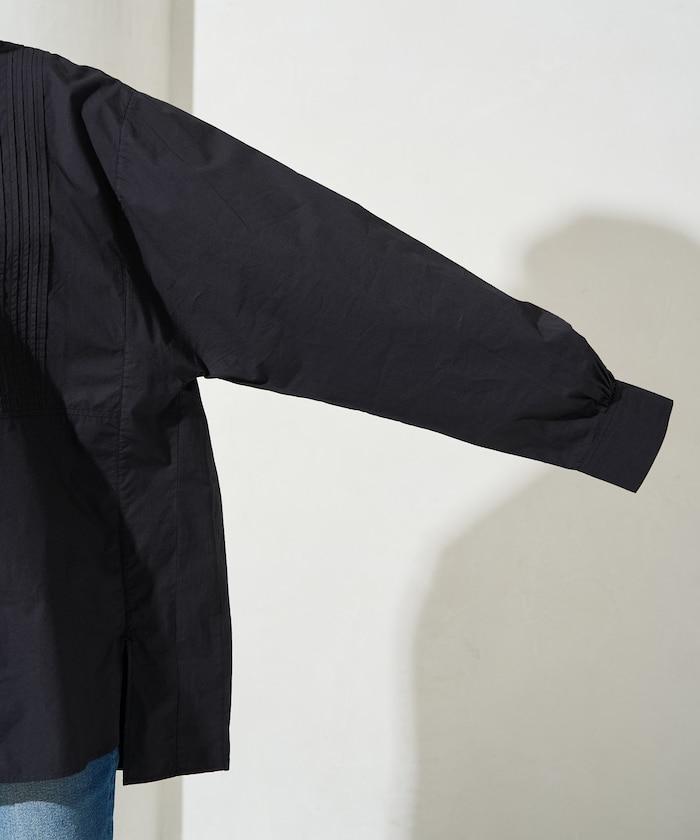 打褶寬鬆紐扣長袖襯衫