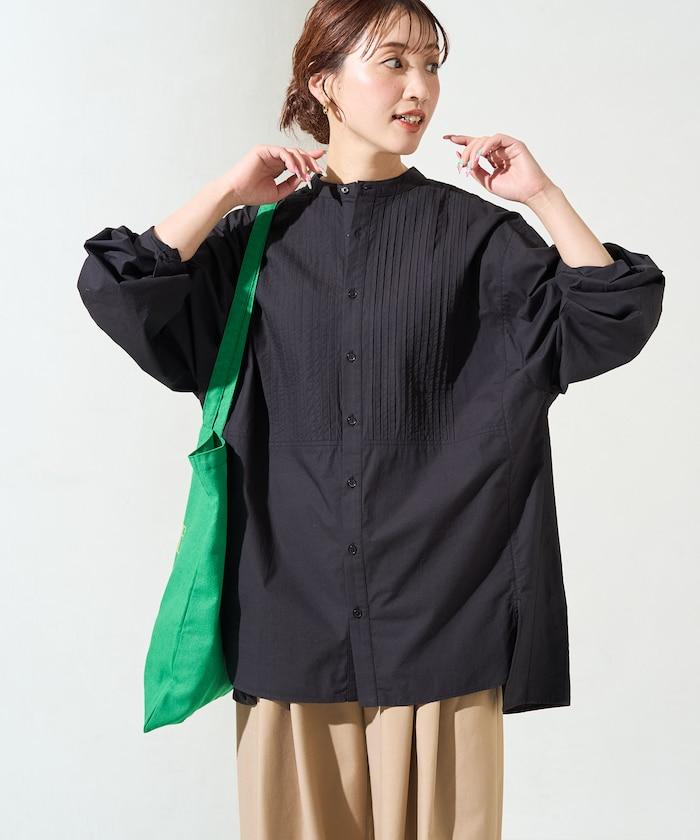 打褶寬鬆紐扣長袖襯衫