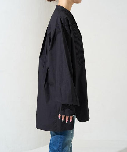 打褶寬鬆紐扣長袖襯衫