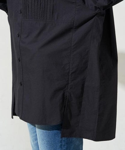 打褶寬鬆紐扣長袖襯衫