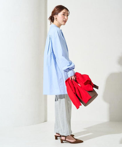 打褶寬鬆紐扣長袖襯衫