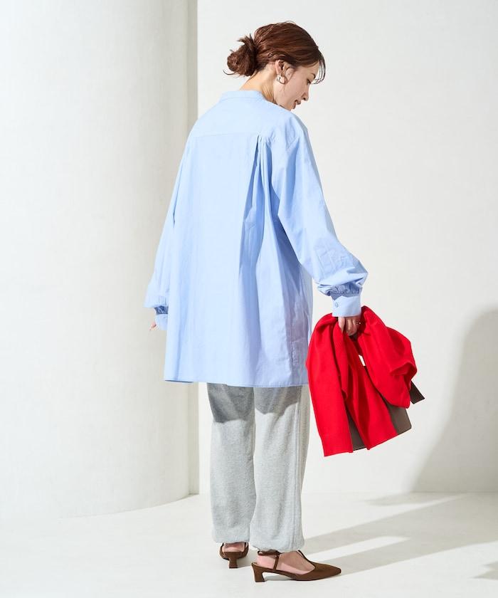 打褶寬鬆紐扣長袖襯衫