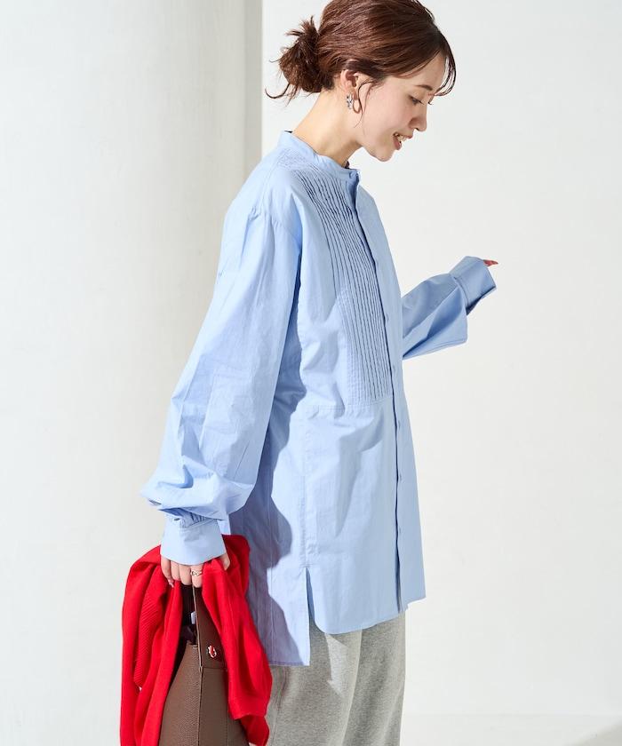 打褶寬鬆紐扣長袖襯衫