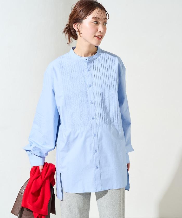 打褶寬鬆紐扣長袖襯衫