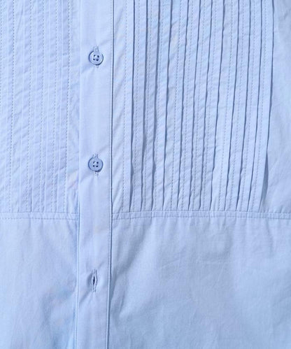 打褶寬鬆紐扣長袖襯衫