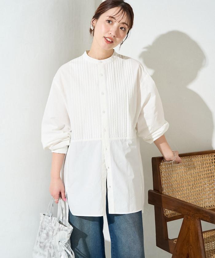 打褶寬鬆紐扣長袖襯衫