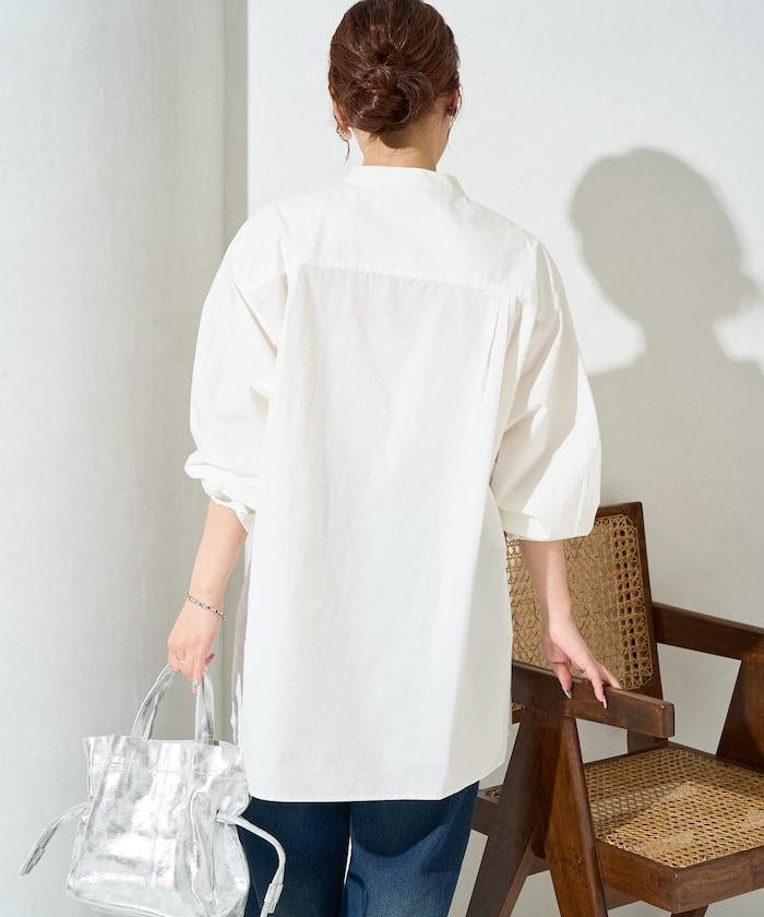 打褶寬鬆紐扣長袖襯衫