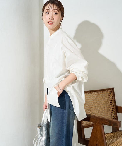 打褶寬鬆紐扣長袖襯衫