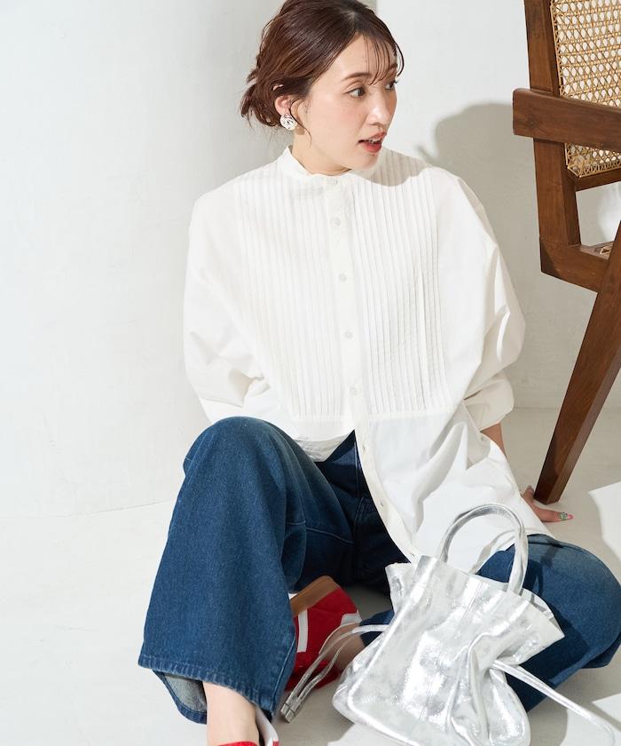 打褶寬鬆紐扣長袖襯衫