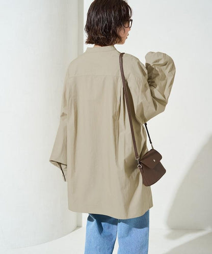 打褶寬鬆紐扣長袖襯衫