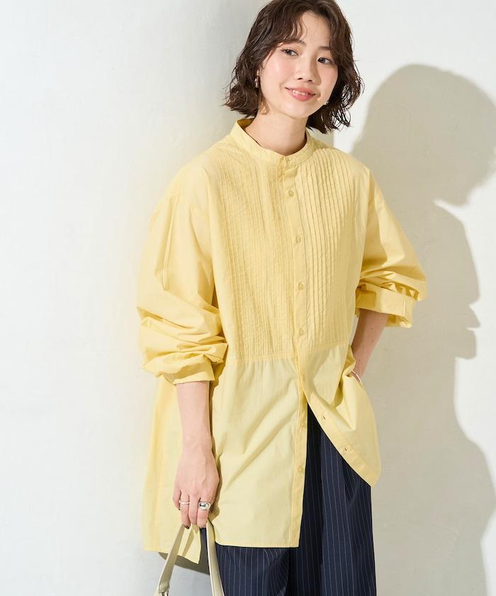 打褶寬鬆紐扣長袖襯衫