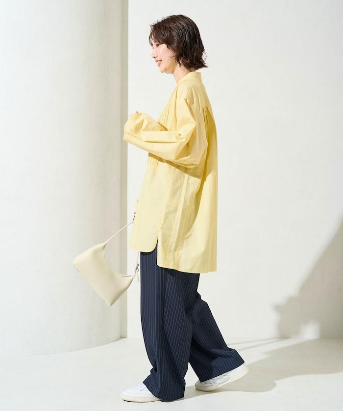 打褶寬鬆紐扣長袖襯衫