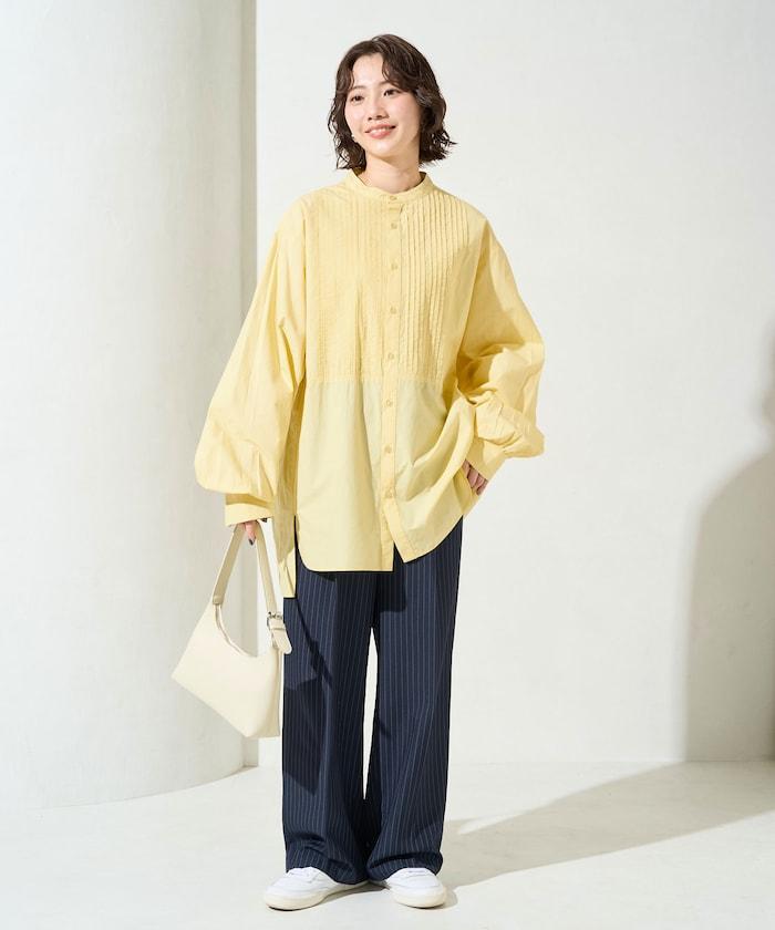 打褶寬鬆紐扣長袖襯衫