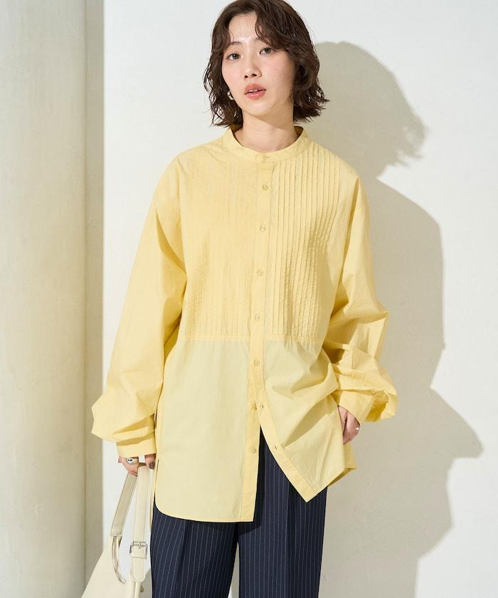 打褶寬鬆紐扣長袖襯衫