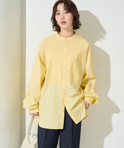 打褶寬鬆紐扣長袖襯衫
