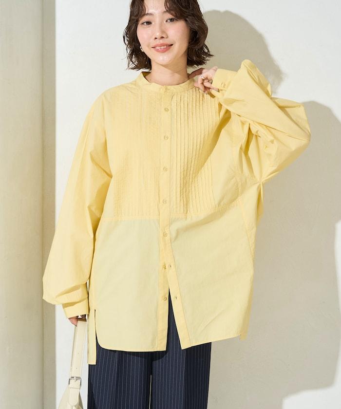 打褶寬鬆紐扣長袖襯衫