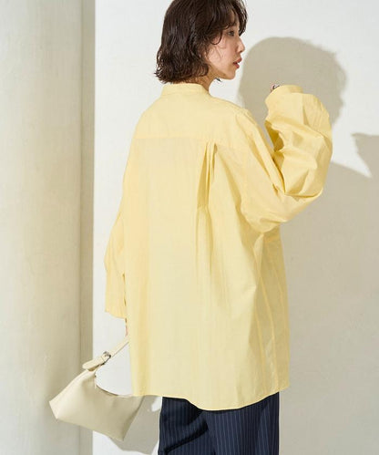 打褶寬鬆紐扣長袖襯衫