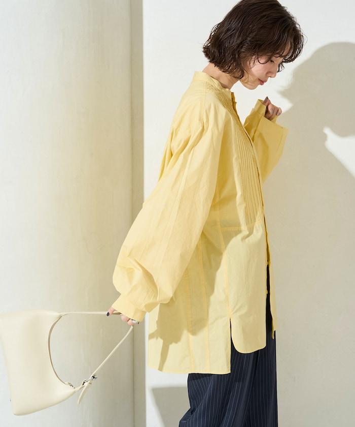 打褶寬鬆紐扣長袖襯衫