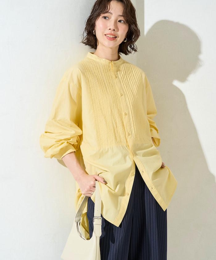 打褶寬鬆紐扣長袖襯衫