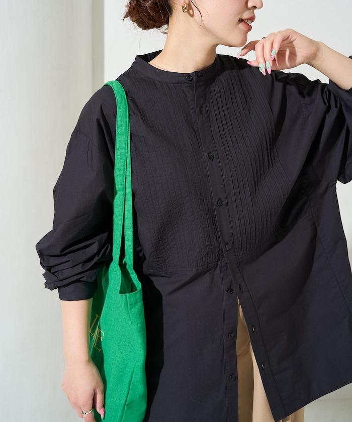 打褶寬鬆紐扣長袖襯衫