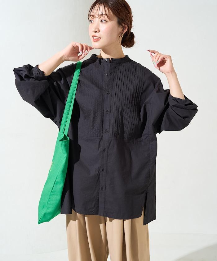 打褶寬鬆紐扣長袖襯衫