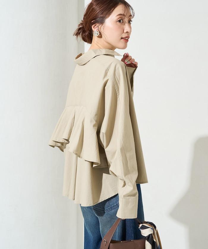 後荷葉邊 短款長袖 襯衫