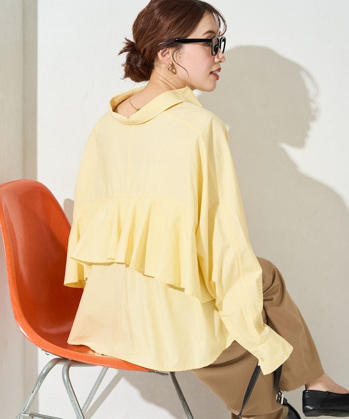 後荷葉邊 短款長袖 襯衫