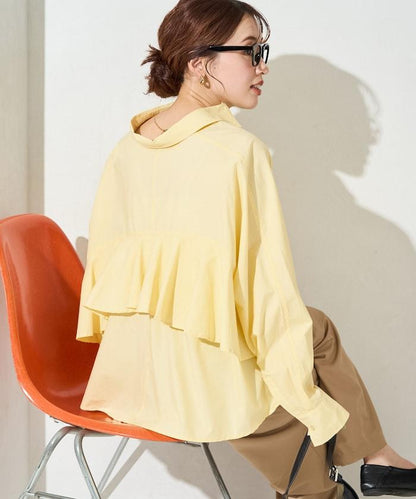 後荷葉邊 短款長袖 襯衫