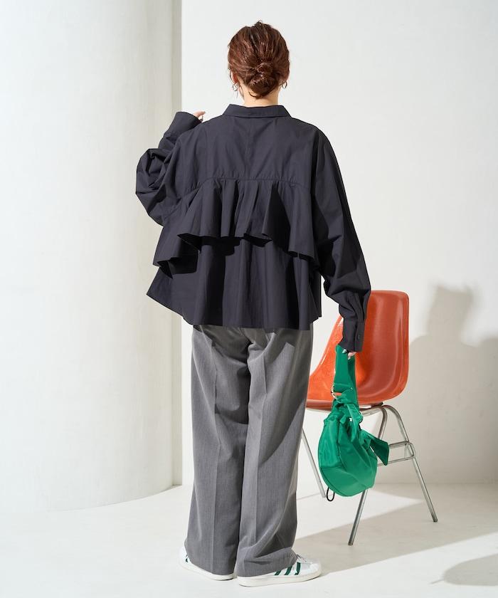 後荷葉邊 短款長袖 襯衫