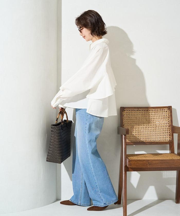 後荷葉邊 短款長袖 襯衫