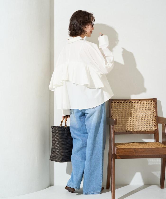 後荷葉邊 短款長袖 襯衫