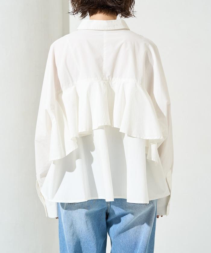 後荷葉邊 短款長袖 襯衫