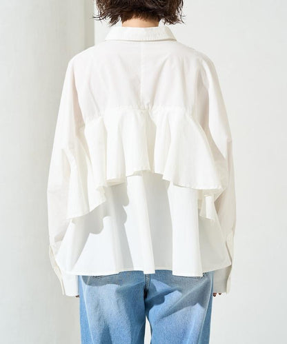 後荷葉邊 短款長袖 襯衫