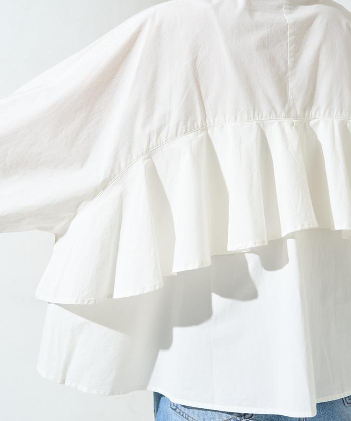 後荷葉邊 短款長袖 襯衫