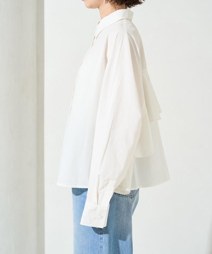 後荷葉邊 短款長袖 襯衫