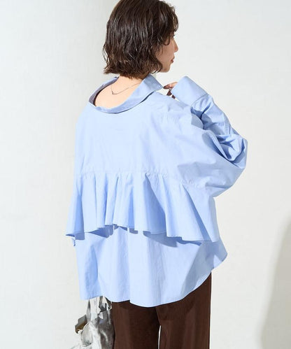 後荷葉邊 短款長袖 襯衫