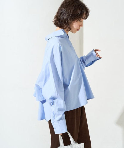 後荷葉邊 短款長袖 襯衫