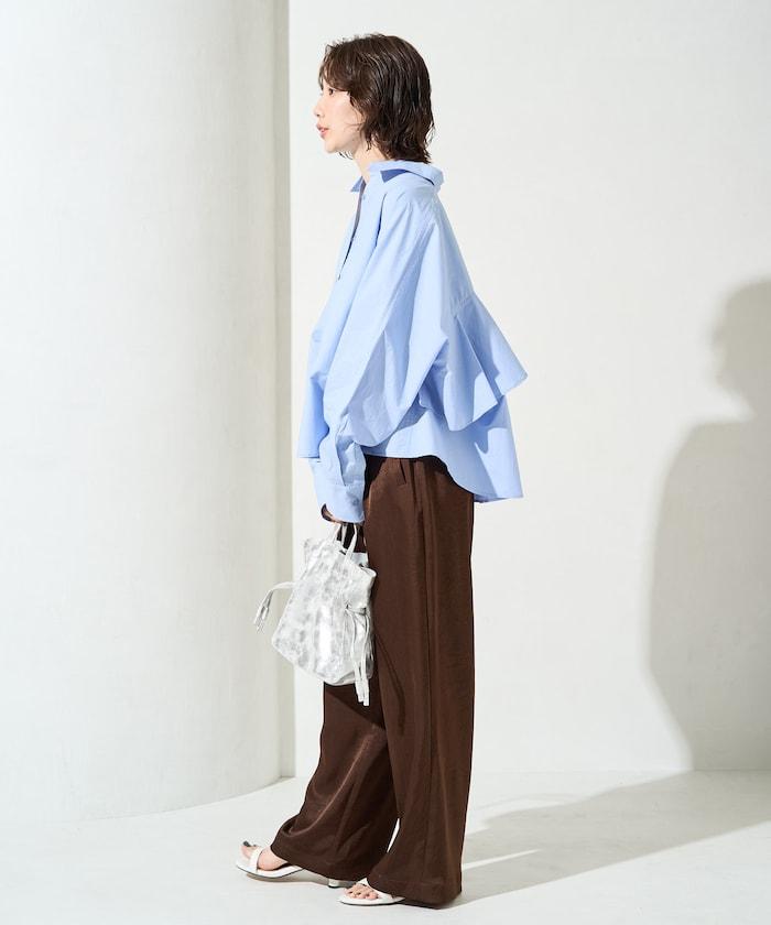 後荷葉邊 短款長袖 襯衫