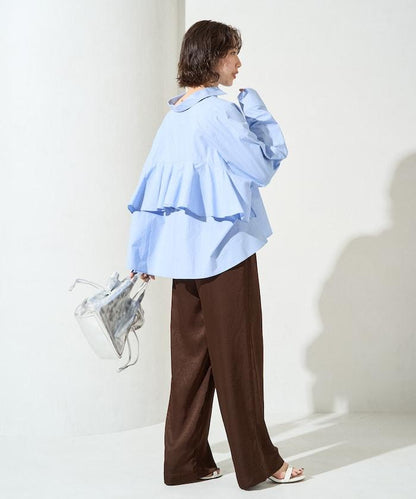 後荷葉邊 短款長袖 襯衫