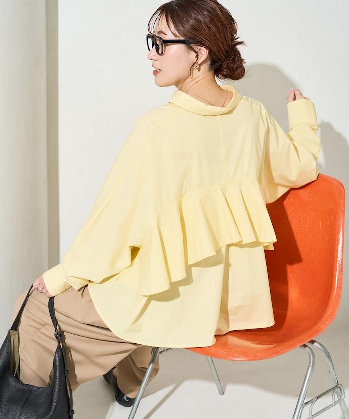 後荷葉邊 短款長袖 襯衫