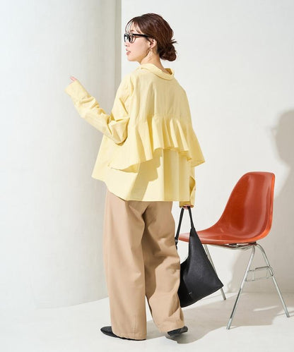 後荷葉邊 短款長袖 襯衫