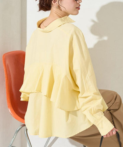 後荷葉邊 短款長袖 襯衫
