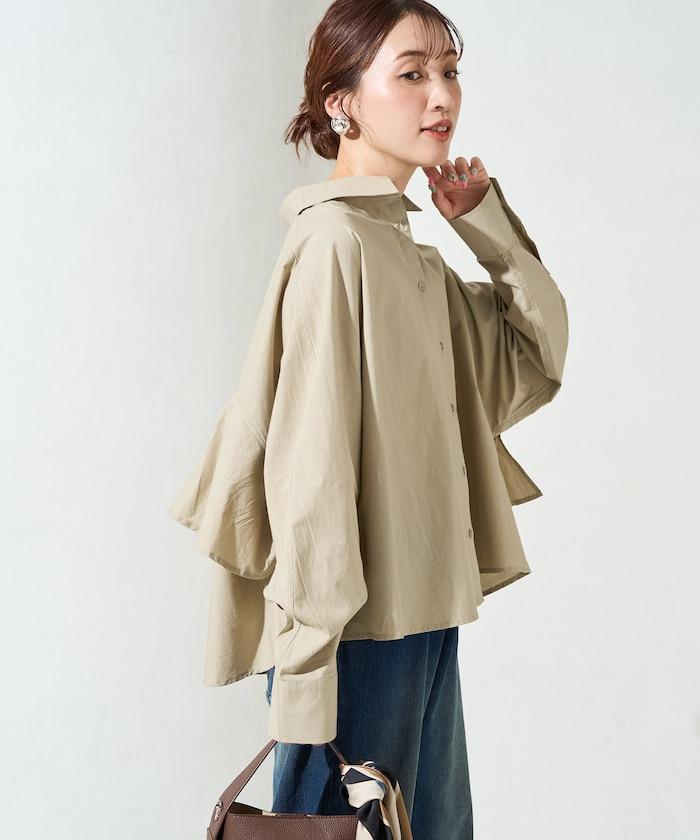 後荷葉邊 短款長袖 襯衫