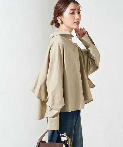 後荷葉邊 短款長袖 襯衫