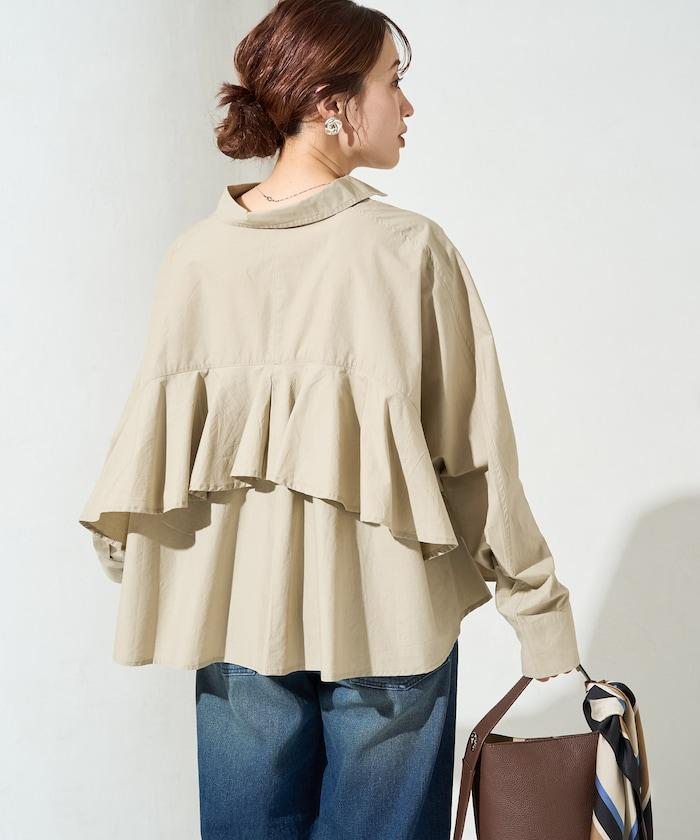 後荷葉邊 短款長袖 襯衫