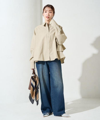 後荷葉邊 短款長袖 襯衫