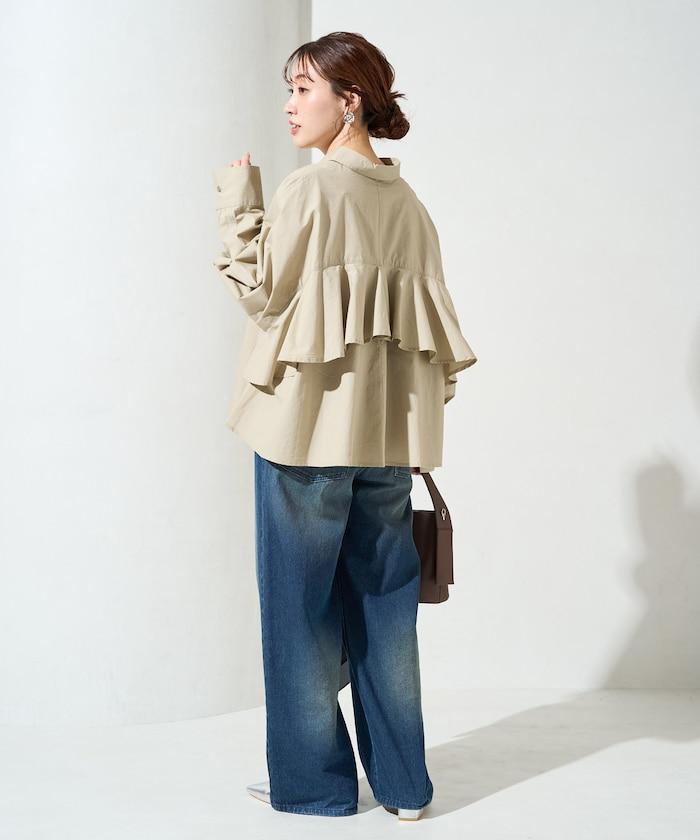 後荷葉邊 短款長袖 襯衫