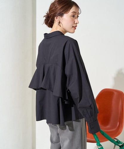 後荷葉邊 短款長袖 襯衫