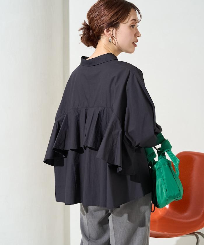 後荷葉邊 短款長袖 襯衫